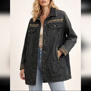 Free People Embellished Military Shirt Jacket Oversized Medium